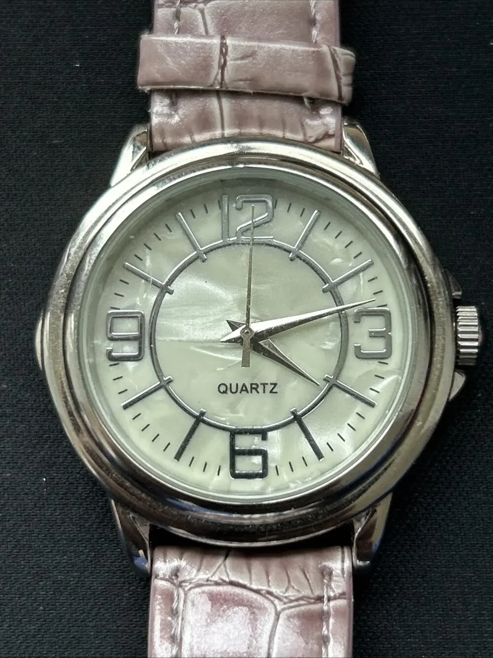 Silver Tone Pearlized Dial Purple Band Women’s Quartz Watch